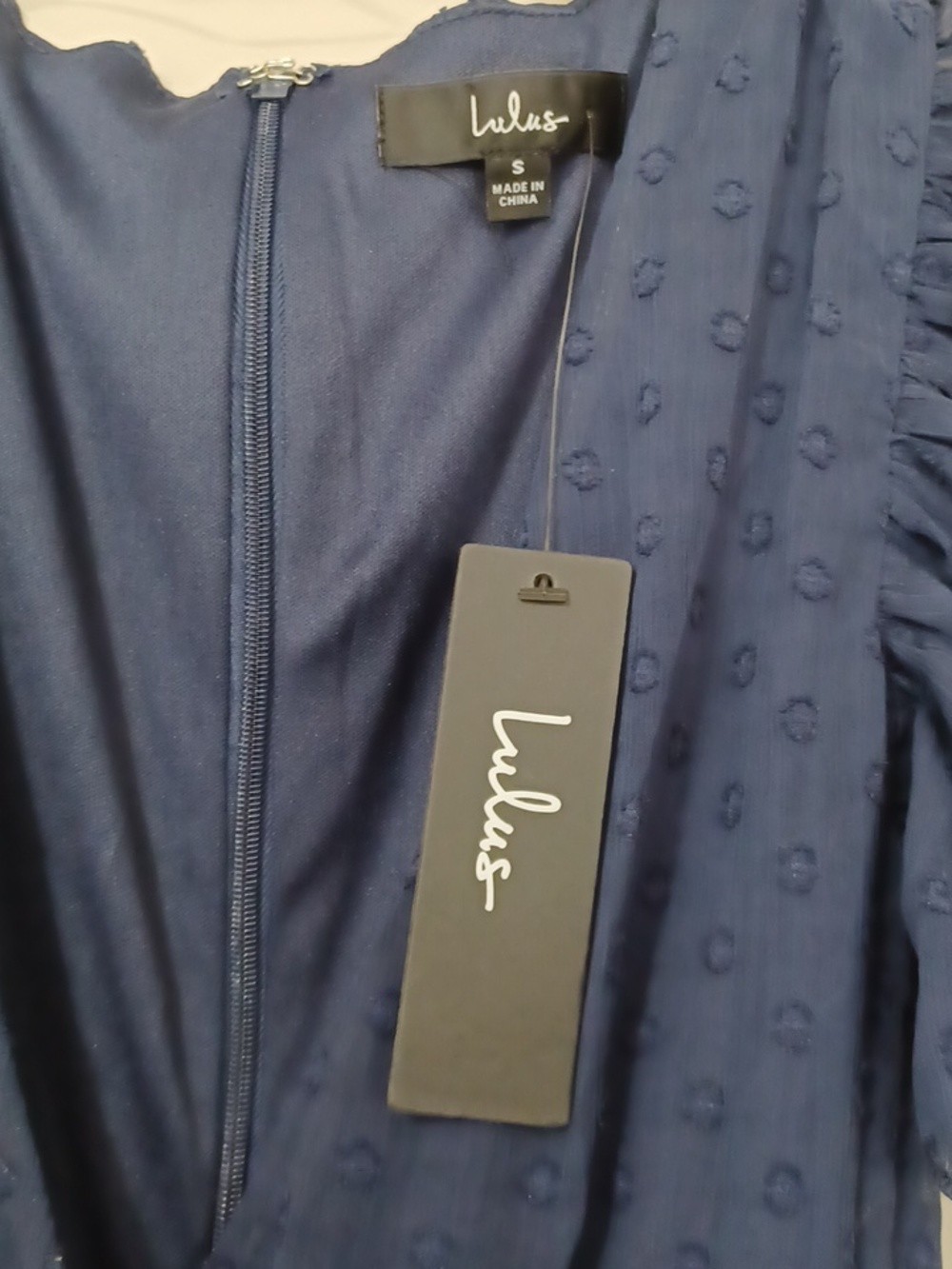 Lulu's Navy Blue Have Harmony Swiss Dot Ruffles Wrap Midi Dress . NWT. Size S - Picture 3 of 13
